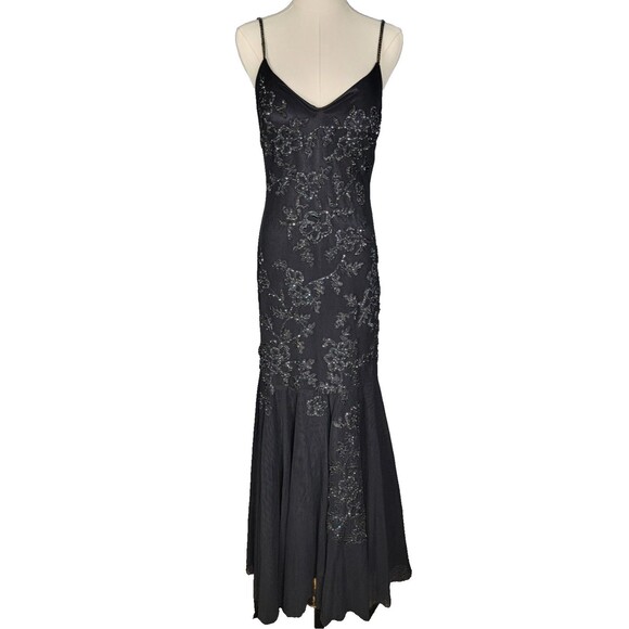 Sue Wong Nocturne Black Beaded Sequin Floral Long Evening Gown Size 8 Formal - Picture 4 of 17